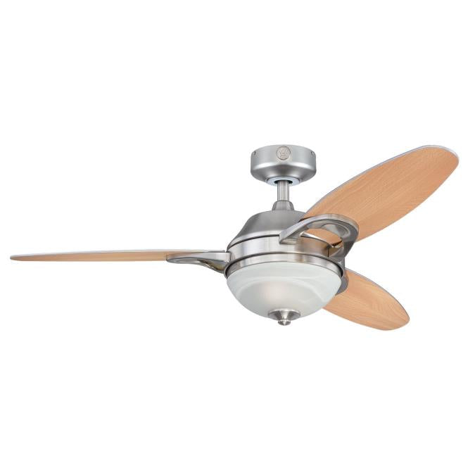 Westinghouse 7877500 46 Inch Brushed Nickel Finish Reversible Blades (Beech/Weathered Maple) Includes Light Fixture with Frosted White Alabaster Glass