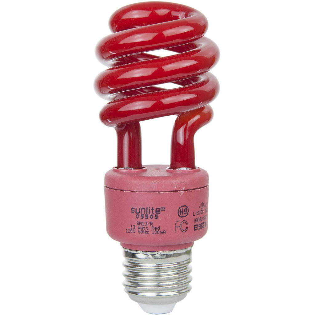 Compact Fluorescent - Colored Mini Spiral - 13 Watt -Red - Red
