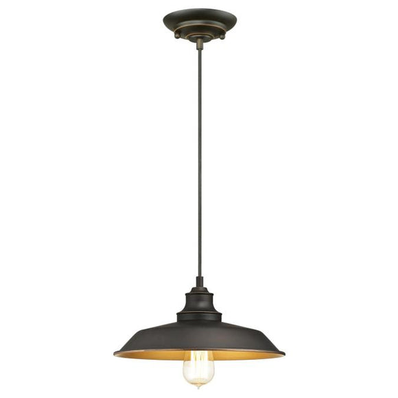 Westinghouse 6344700 1 Light Pendant Oil Rubbed Bronze Finish with Highlights and Metallic Bronze Interior