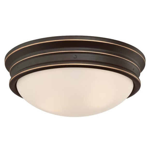 Westinghouse 6370600 13 inch Two Light Flush Mount Ceiling Fixture, Oil Rubbed Bronze Finish with Highlights, Frosted Glass