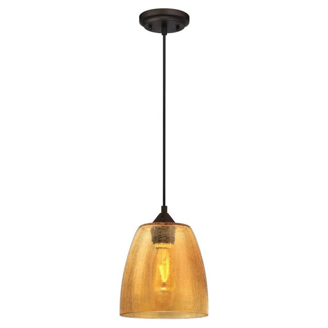Westinghouse 6106100 One Light Mini Pendant Oil Rubbed Bronze Finish Amber Crackle Glass