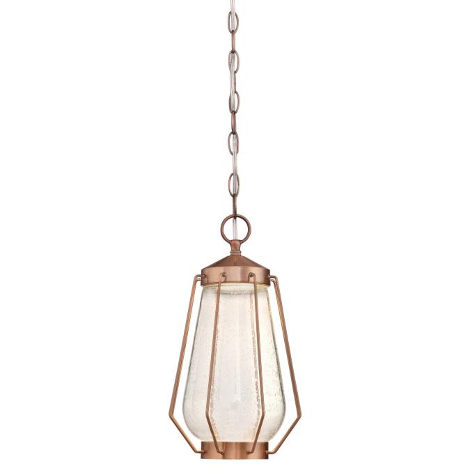 Westinghouse 6373700 One Light LED Pendant - 12 Watt Dimmable - Washed Copper Finish - Clear Seeded Glass