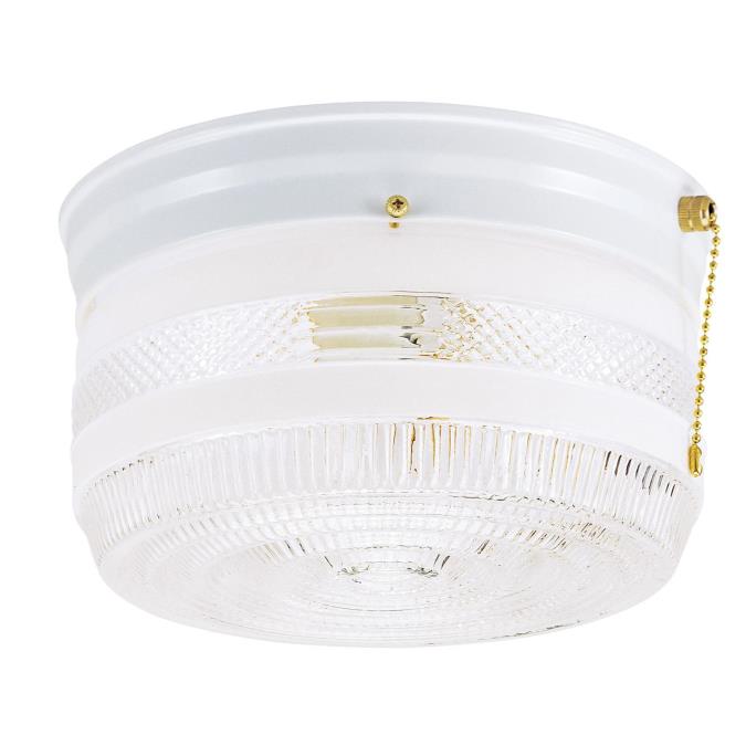 13 in. 2-Light White Indoor Flush Mount with Clear Ribbed Glass Bowl