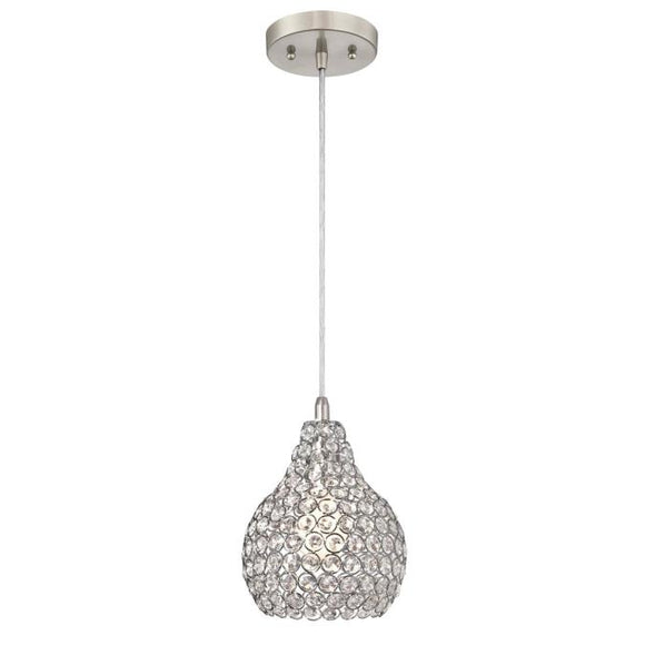 Westinghouse 6103700 One-Light Indoor Mini Pendant Brushed Nickel Finish Crystal Jewel Shade