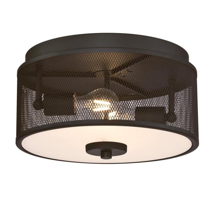 Westinghouse 6371100 13 inch Two Light Flush Mount Ceiling Fixture - Oil Rubbed Bronze Finish - Mesh Shade and Frosted Glass