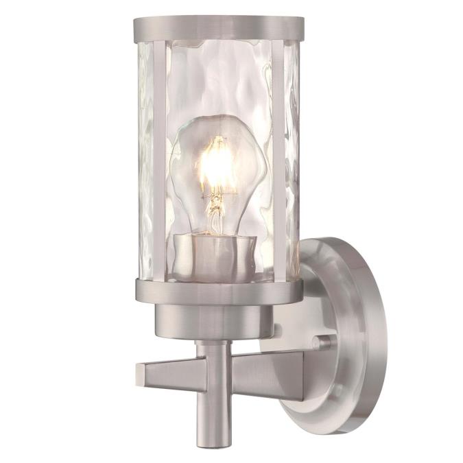 Westinghouse 6368300 One Light Wall Fixture - Brushed Nickel Finish - Clear Water Glass