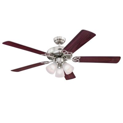 Westinghouse 7237100 Indoor Ceiling Fan with Dimmable LED Light Fixture - 52 inch - Brushed Nickel Finish - Reversible Blades - Frosted Ribbed Glass