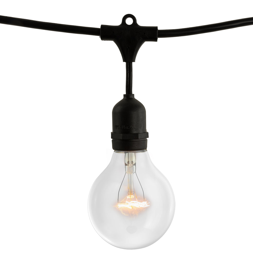 Bulbrite 810140 - 48 ft String Light Kit - 15 Sockets - E26 Base - Black Wire with 25 Watt G25 Clear Finish Lamps - STRING15/E26/BLACK-G25KT