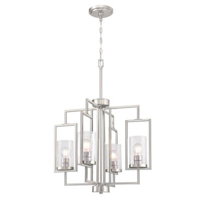 Westinghouse 6576500 Four Light Chandelier - Brushed Nickel Finish - Clear Crackle Glass
