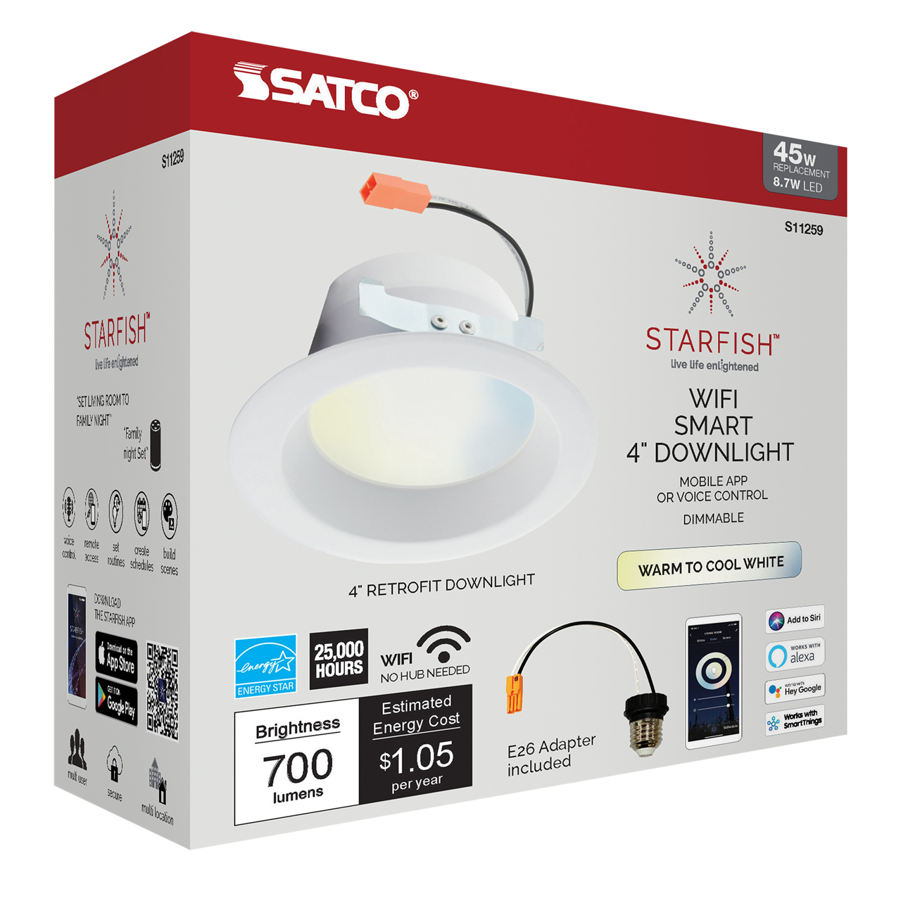 Satco S11259 - 8.7 Watt - 4 inch LED Recessed Downlight - Tunable Whit ...