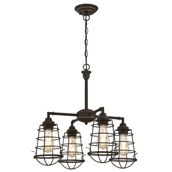 Westinghouse 6367000 Four Light Chandelier/Semi-Flush - Oil Rubbed Bronze Finish with Highlights Cage Shades