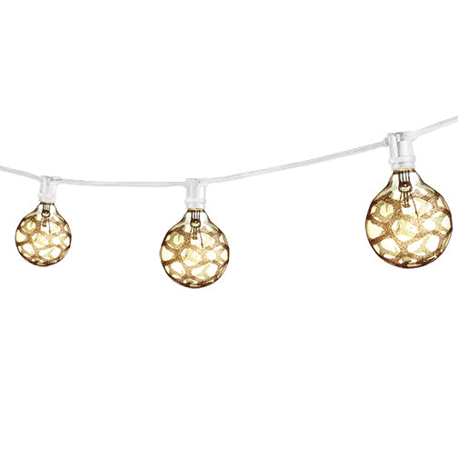 Bulbrite 810159 - 25 ft String Light Kit - 15 Sockets - E12 Base - White Wire with 25 Watt G16 Marble Finish Lamps - STRING15/E12/WHITE-G16MAR-KT