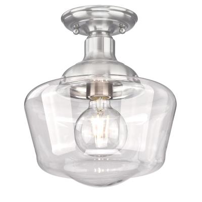 Westinghouse 6573200 9 inch One Light Semi-Flush Mount Ceiling Fixture - Brushed Nickel Finish - Clear Glass