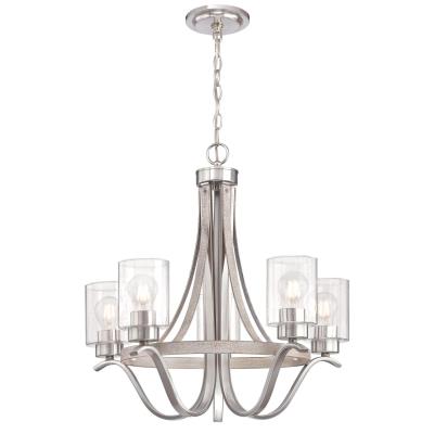 Westinghouse 6576900 Five Light Chandelier - Antique Ash and Brushed Nickel Finish - Clear Seeded Glass