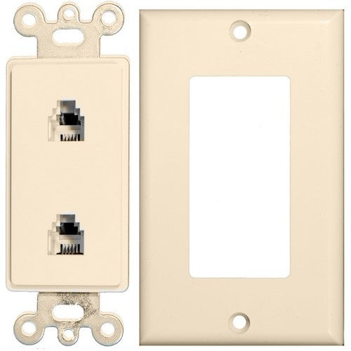 Morris Products 80173 2 Piece Decorative Dual RJ11 4 Conductor Phone Jack Wallplate Lt. Almond - This Decorator Wall Phone Jack comes in two pieces and is highly durable.