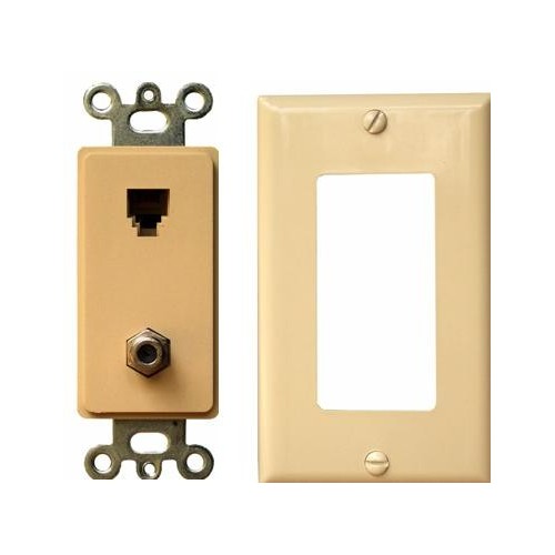 Morris Products 80180 2 Piece Decorative Single RJ11 4 Conductor Phone Jack & Single F Connector Wallplate Ivory - A 2 Piece Phone/Cable Jack for home or office.