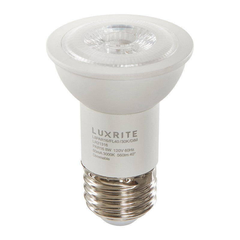 LED Low Glare PAR16 - 8 Watt - Lumens - 3000K Kelvin - 80 CRI - 25000 - Dimmable - LR21316