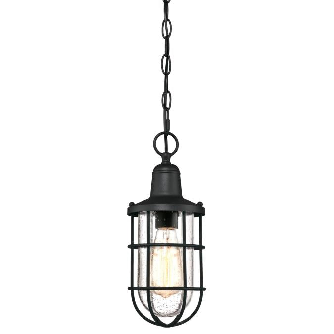 Westinghouse 6334800 One Light Pendant - Textured Black Finish - Clear Seeded Glass