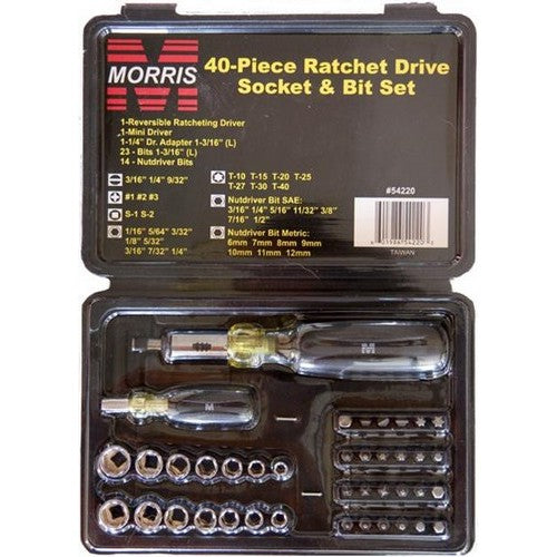 Morris Products 54220 Ratchet Driver Socket/Bit Set