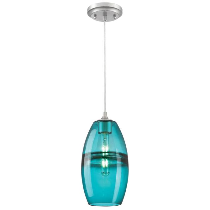 Westinghouse 6366300 One Light Mini Pendant - Brushed Nickel Finish - Turquoise Glass