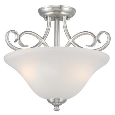 Westinghouse 6573800 15 inch Two Light Semi-Flush Mount Ceiling Fixture - Brushed Nickel Finish - Frosted Glass