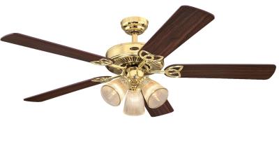 Westinghouse 7233800 Indoor Ceiling Fan with Dimmable LED Light Fixture, 52 inch, Polished Brass Finish, Reversible Blades, Clear Ribbed Glass