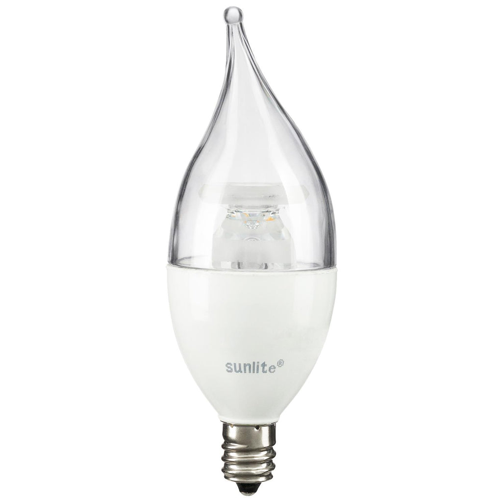 Sunlite  80776-SU - CFC/LED/7W/E12/CL/D/ES/27K LED CA12 Flame Tip Chandelier 7 Watt Light Bulb, Clear Finish