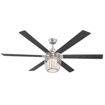 Westinghouse 7225000 Indoor Ceiling Fan with Dimmable LED Light Fixture - 60 inch - Brushed Nickel Finish - Reversible Blades - Frosted Glass and Cage Shade