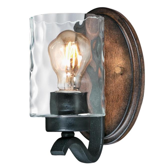 Westinghouse 6331600 1 Light Wall Textured Iron and Barnwood Finish with Clear Hammered Glass