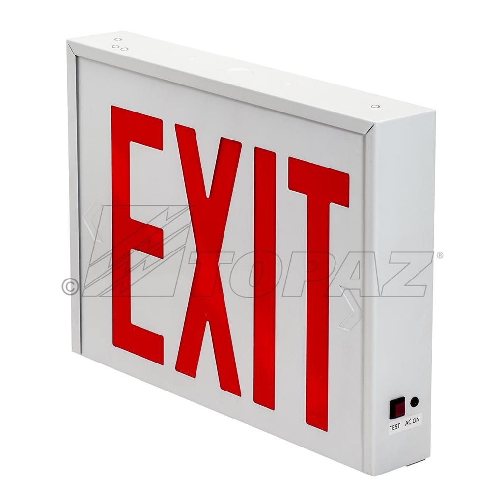 Topaz ES/LED/RW/B-NYC - LED Exit Sign - Red Letters -  2.5 Watt - 20 Gauge Steel White Housing - Battery Backup - NYC Approved - 120/277 Volt